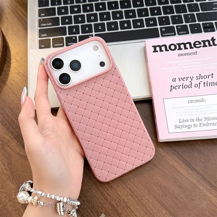 Braided Textured Phone Case for IPhone 17 AIR 16E 15 14 Plus 13 12 11 Pro Max Liquid Silicone Knitted Pattern Breathable Cover