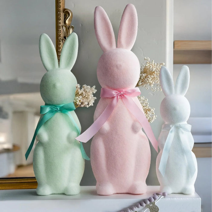 Easter Flocking Ornaments Plush Bunny Spring Decoration Scene Arrangement Gift Detachable Easter Bunny Ornament Easter Gift
