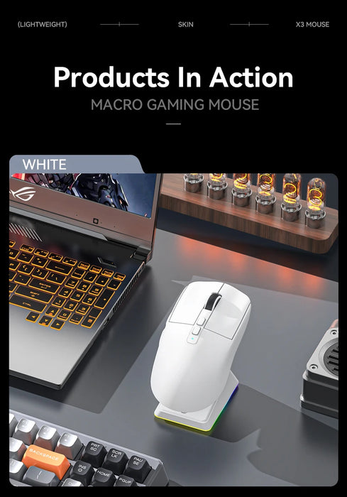 Attack Shark X6 PAW3395 Bluetooth Mouse,Tri-Mode Connection,RGB Touch Magnetic Charging Base