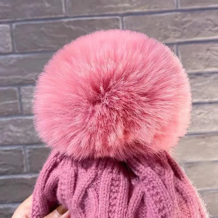 Autumn and Winter Women's Pompom Knitted Hat Women Solid Color Thicken Plush Beanie Cap Female Autumn Warm Crochet Hats
