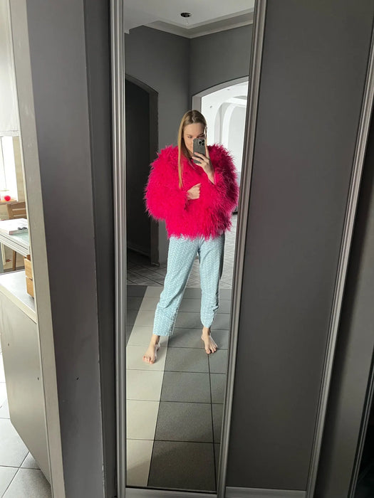 Fur Coats Women Fashion Pink Faux Fur Coat Elegant Thick Warm