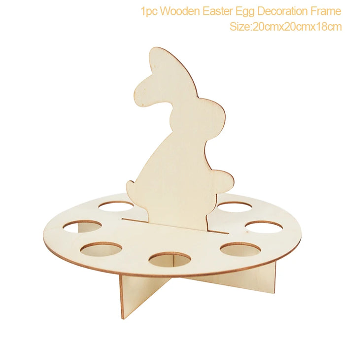 Easter Decoration for Home Wooden Easter Egg Holder Shelves DIY Craft Handmade Ornaments Kids Gift Happy Easter Party Decor 2025