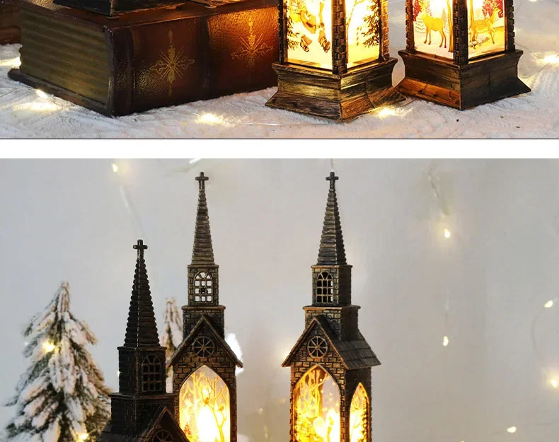 Christmas Light Up Church Decorative Battery Operated Lantern