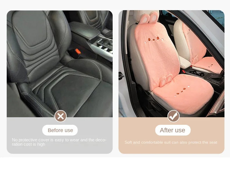 Plush Cute Cartoon Car Seat Cushion Pad Full Set Breathable Four Seasons Car Seat Cover Anti Slip Interior Accessories Universal