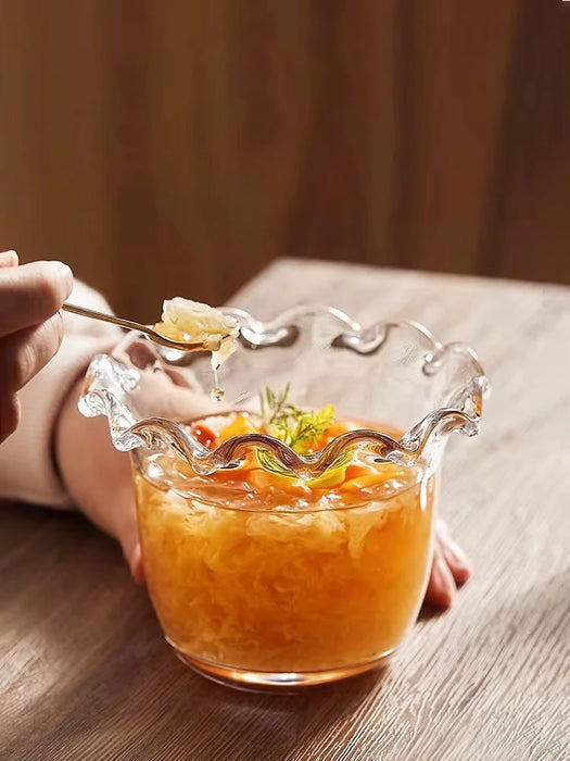 Transparent Dessert Glass Bowl Vertical Lace Fruit Salad Breakfast Bowl Syrup Dim Sum Oatmeal Bowl