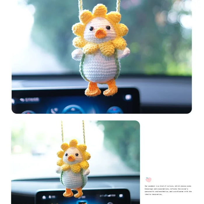 Handmade Crocheted Cute Swinging Duck for Car Interior Accessories