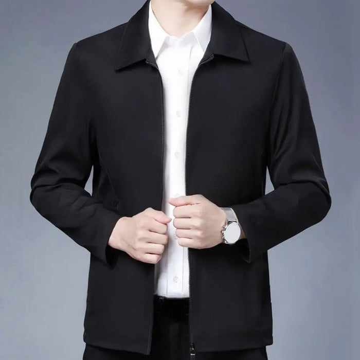 Men Jacket Elegant Mid-aged Men's Lapel with Zipper Closure
