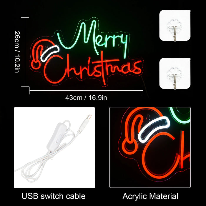 Merry Christmas Neon Sign Christmas Hat Dimmable LED Sign