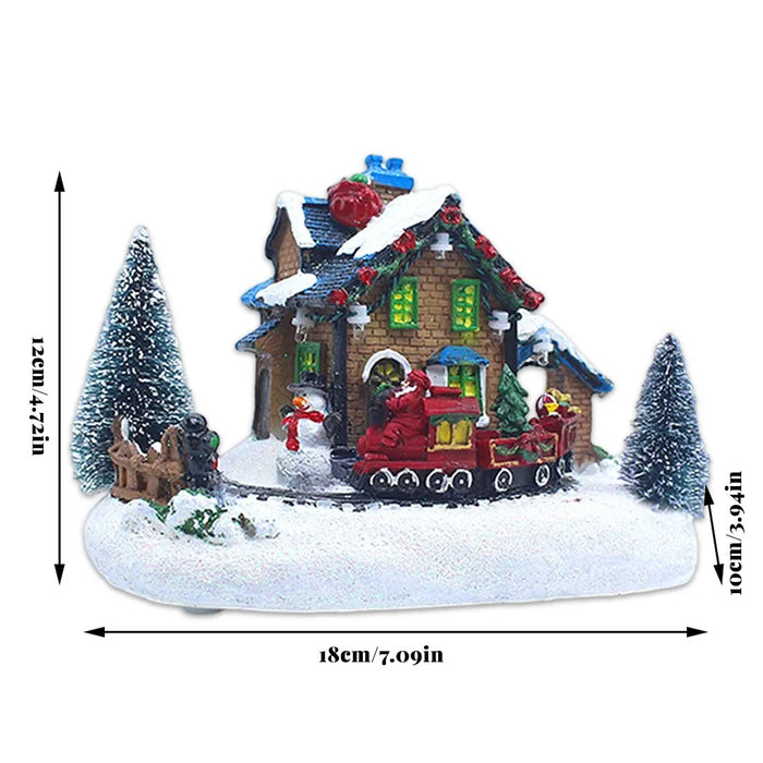 Small Train Christmas Village Figurines LED Lights Luminous Landscape Figurines