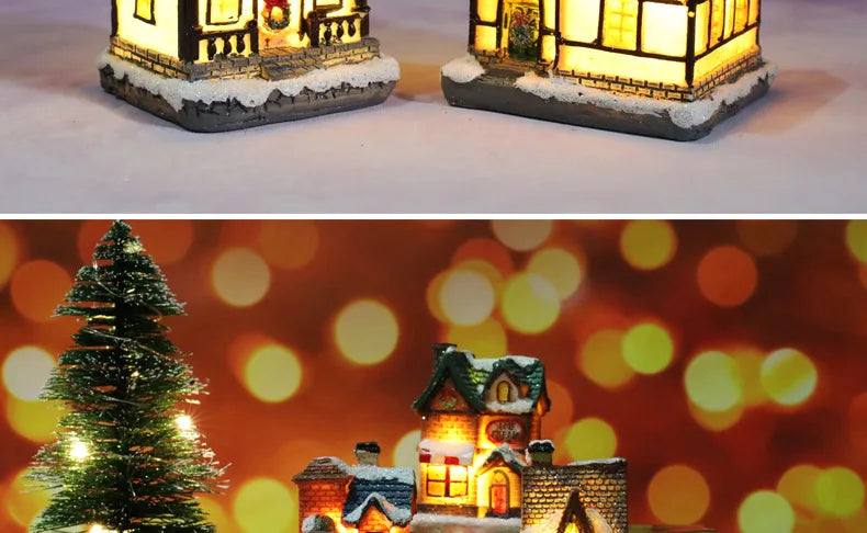 LED Christmas Decorations Resin Small House Micro