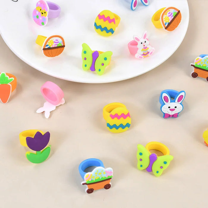 Easter Kids Gift Rabbit Eggs Bracelets Silicone Ring Keychains Happy Easter Birthday Party Favors Goodie Bag Basket Filler Toys