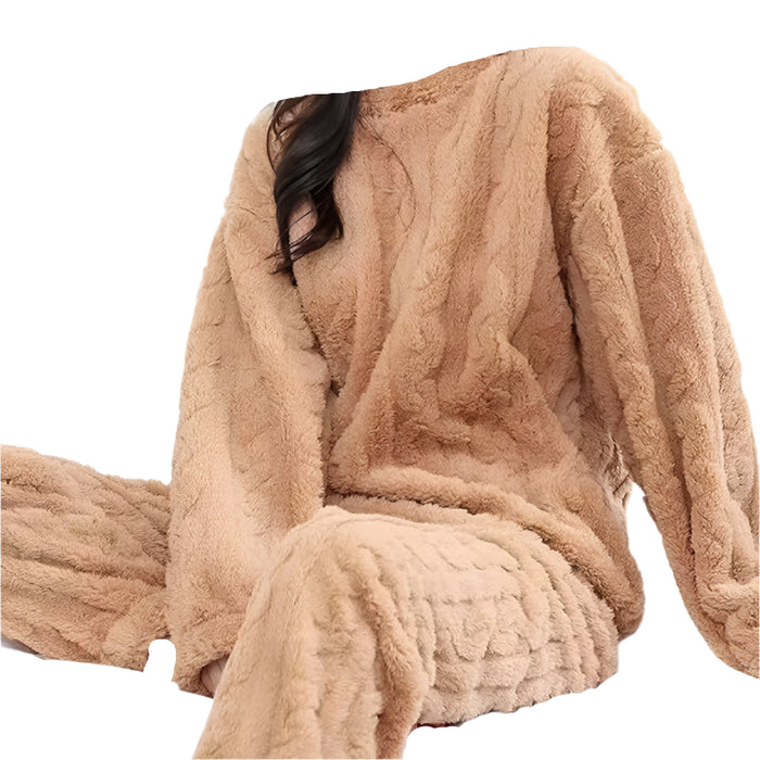 Autumn Women Solid Warm 2 Piece Sets Thicken Velvet Ribbed Fleece Set Pullover And Pants Women Casual Pajama Sets 2024
