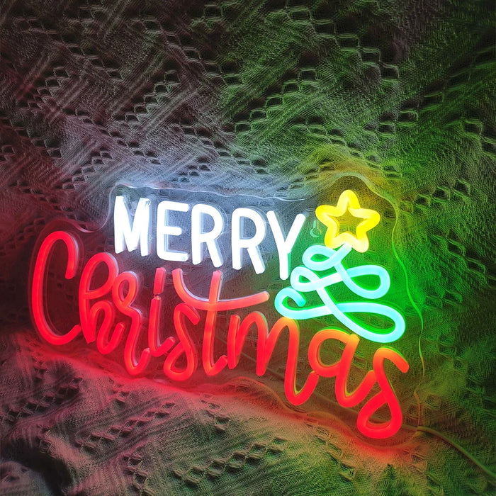 Merry Christmas Neon Sign Christmas Hat Dimmable LED Sign