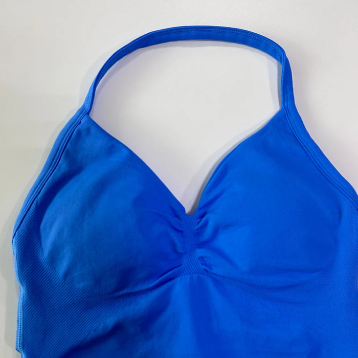 2Pcs Impact Gym Set Women Backless Tank Tops High Waist Scrunch Seamless Shorts Gym Suit Fitness Clothes Activewear Workout Sets