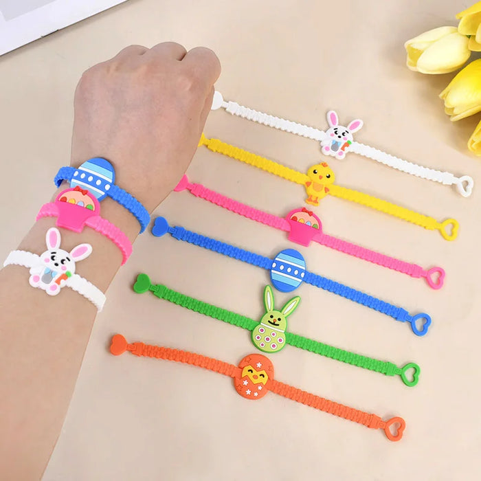 Easter Kids Gift Rabbit Eggs Bracelets Silicone Ring Keychains Happy Easter Birthday Party Favors Goodie Bag Basket Filler Toys