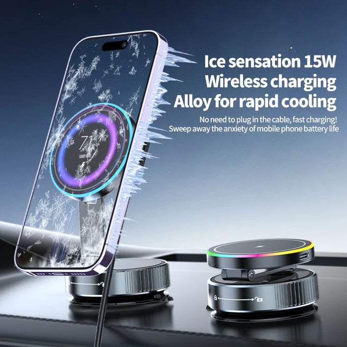 15W Wireless Charger Vacuum Magnetic Car Holder Metal Multi-angle Rotation for Iphone 12-16 Pro Max