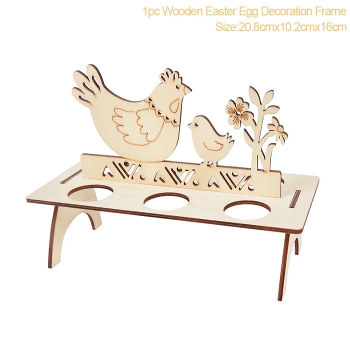 Easter Decoration for Home Wooden Easter Egg Holder Shelves DIY Craft Handmade Ornaments Kids Gift Happy Easter Party Decor 2025