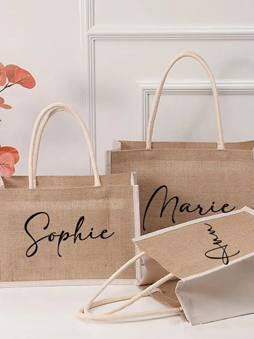 Personalized Name Jute Handbag with Name Perfect for Wedding Bachelorette Party