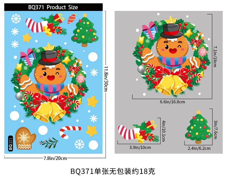 Santa Claus Reindeer Window Glass Stickers Snowman Snowflake