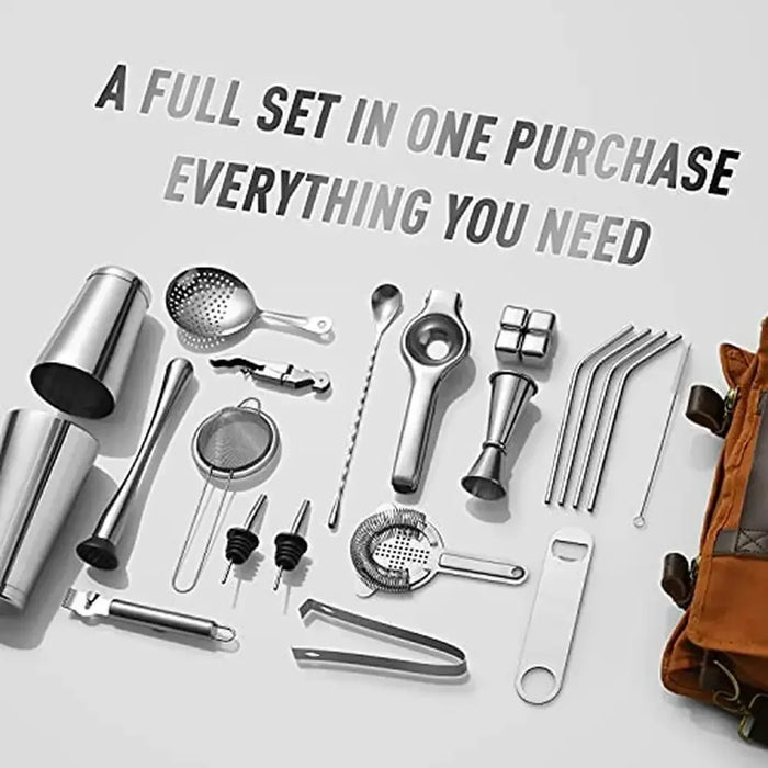 Professional Bartender Kit 25-Piece Mixology Set with Travel Bag Bartender Gift Set Cocktails Whiskey and More High-Quality