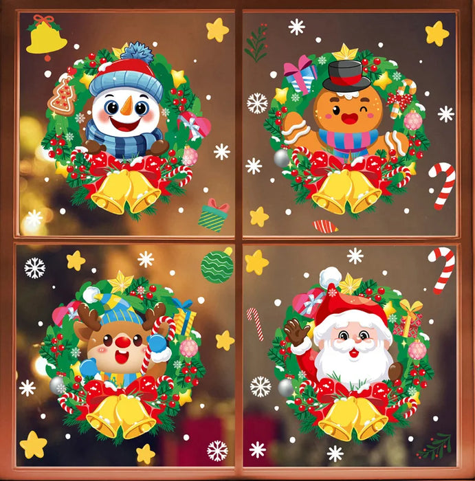 Santa Claus Reindeer Window Glass Stickers Snowman Snowflake