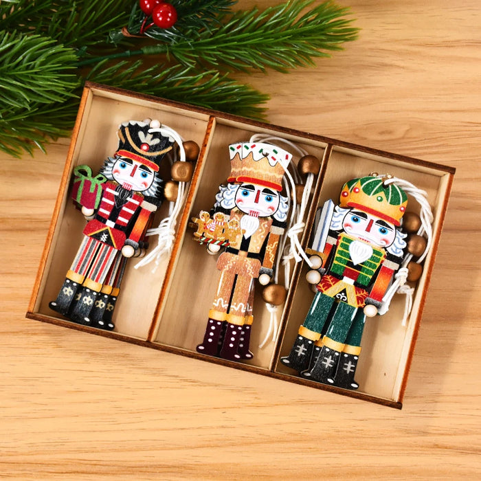 9pcs Christmas Nutcracker Soldier Wooden Pendant Xmas Tree Hanging Ornament