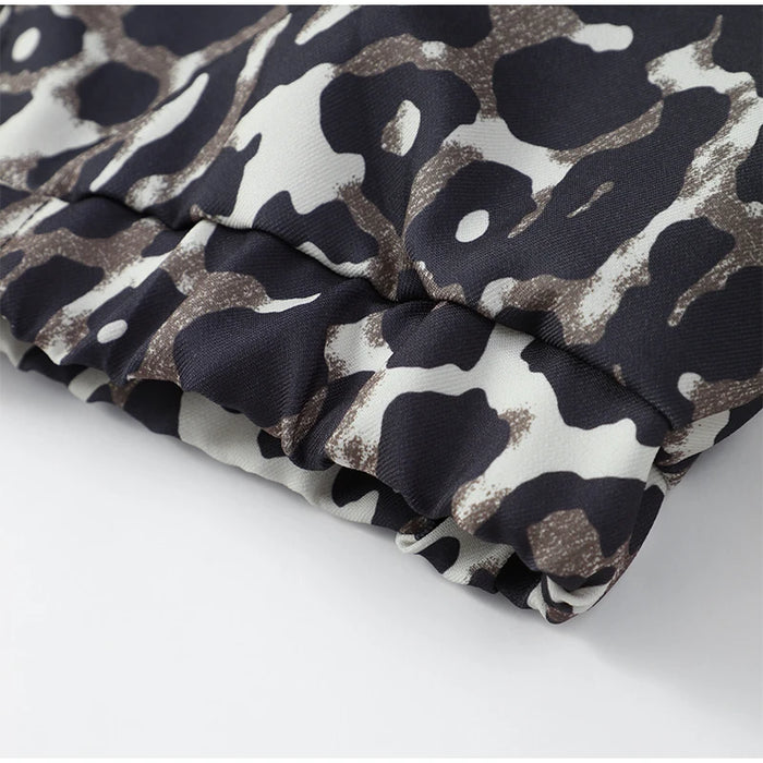 Fashion Leopard Zipper Long Sleeved Women's Jacket Retro Round Neck