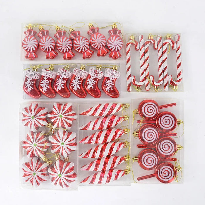 6pcs/set Christmas Candy Pendants Colorful Lollipop Cane Hanging Ornaments