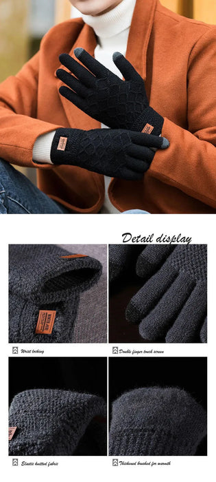 Autumn Winter Version of The Touch Screen Knitted Wool Plus Velvet Thickening Outdoor Riding Gloves for Men Accessories Gifts