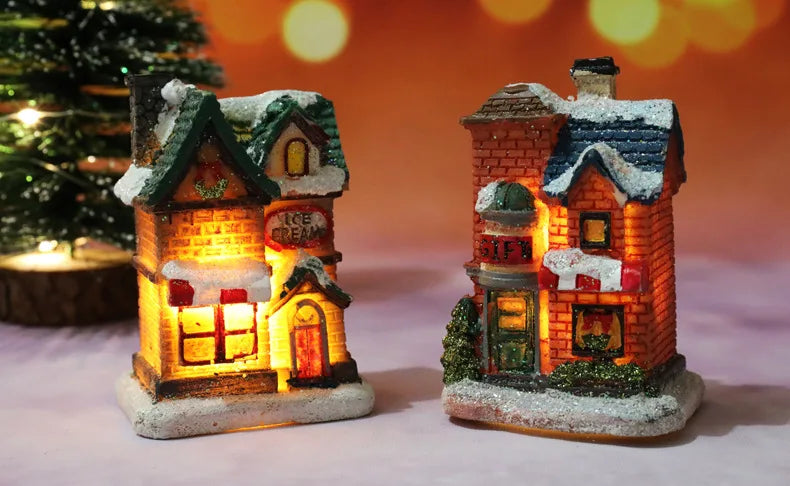 LED Christmas Decorations Resin Small House Micro