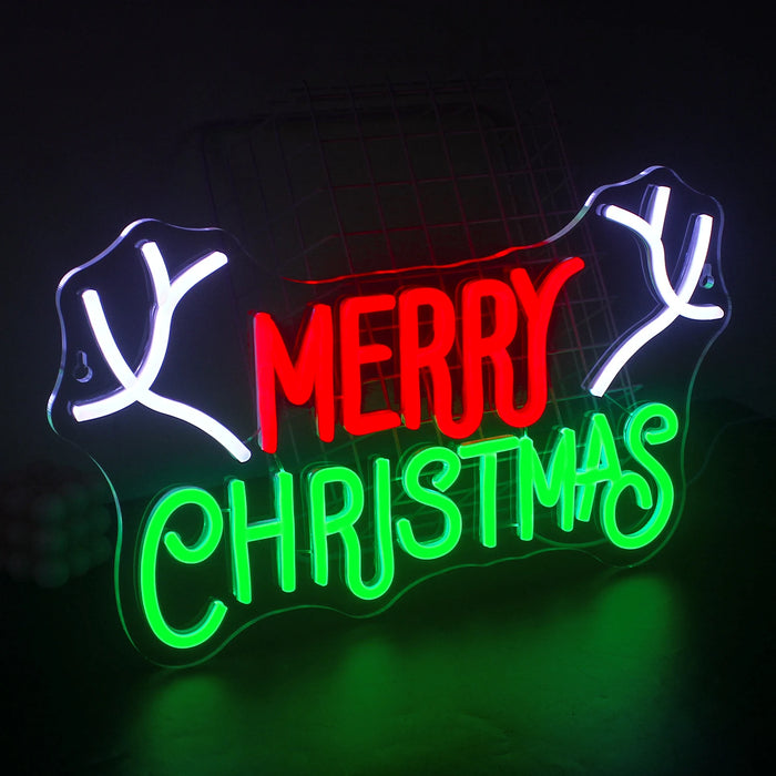Merry Christmas Neon Sign Christmas Hat Dimmable LED Sign