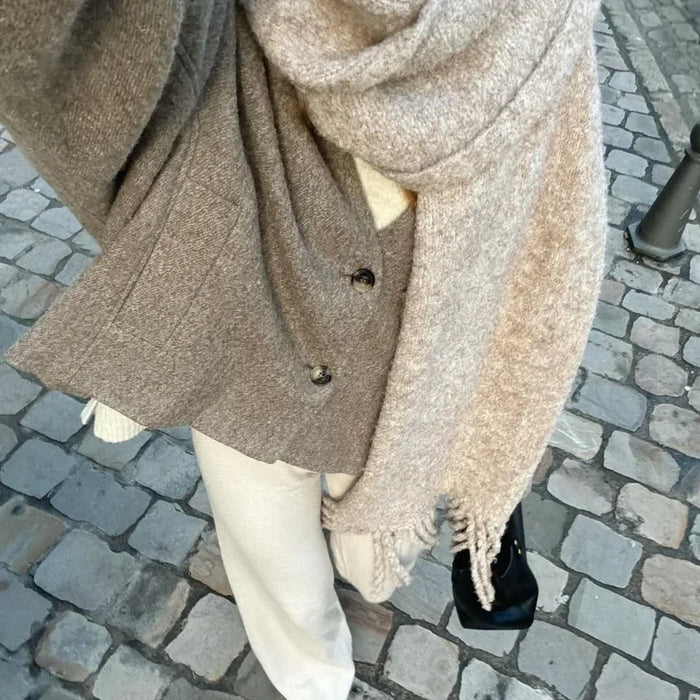 Women's Fashion V Neck Warm Coat Elegant Button Long Sleeve