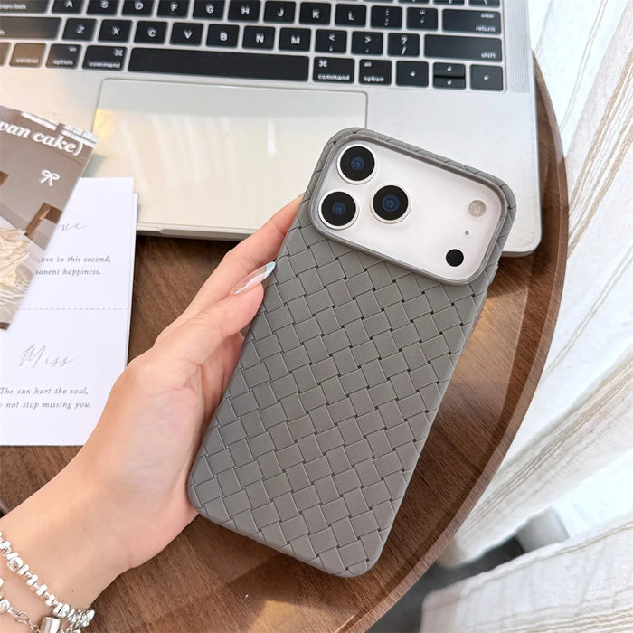 Braided Textured Phone Case for IPhone 17 AIR 16E 15 14 Plus 13 12 11 Pro Max Liquid Silicone Knitted Pattern Breathable Cover