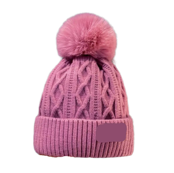 Autumn and Winter Women's Pompom Knitted Hat Women Solid Color Thicken Plush Beanie Cap Female Autumn Warm Crochet Hats