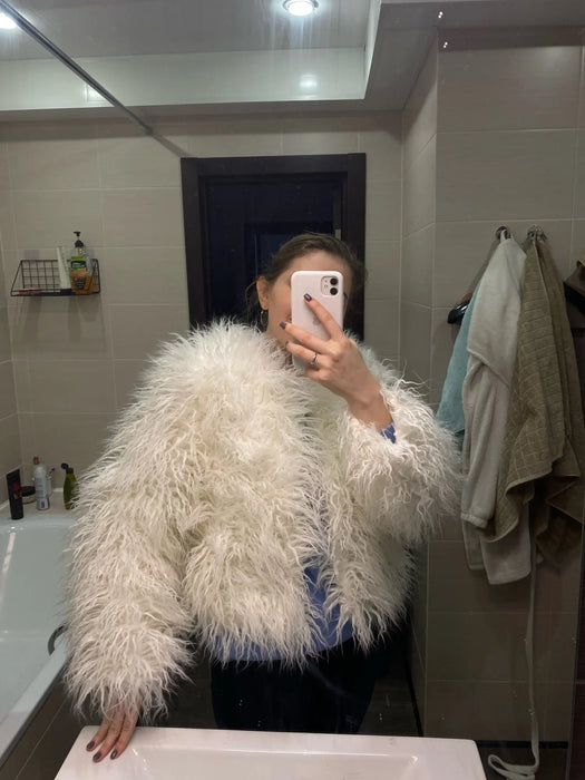 Fur Coats Women Fashion Pink Faux Fur Coat Elegant Thick Warm