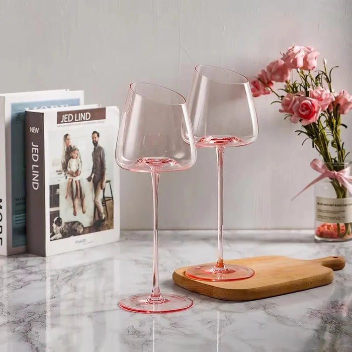 French Pink Flamingo Red Wine Glasses Set Crystal Glass Goblet Creative Inclined Mouth Concave Bottom Champagne Wine Cup Blue
