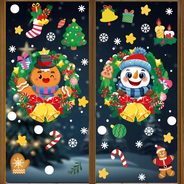 Santa Claus Reindeer Window Glass Stickers Snowman Snowflake