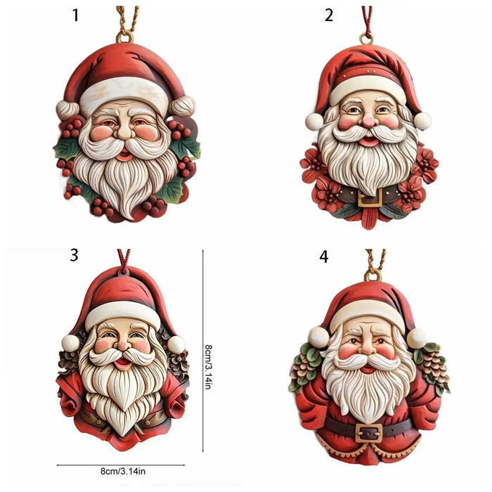 Colorful 2D Santa Hanging Ornament Santa Claus Cartoon Christmas Tree Pendant