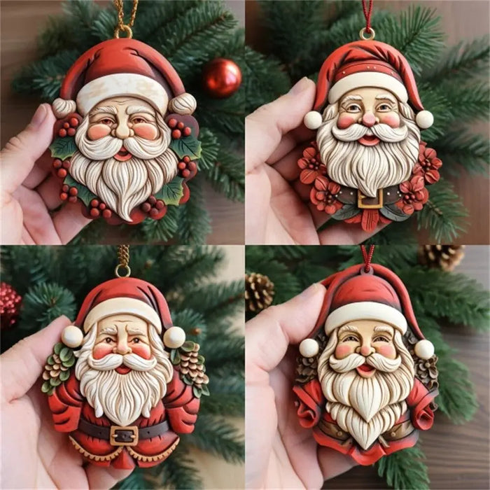 Colorful 2D Santa Hanging Ornament Santa Claus Cartoon Christmas Tree Pendant