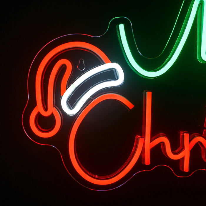 Merry Christmas Neon Sign Christmas Hat Dimmable LED Sign