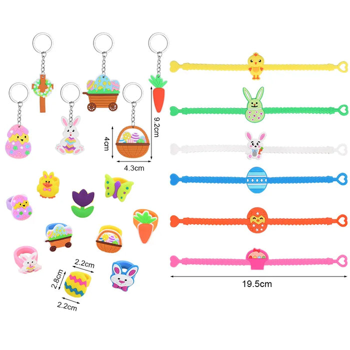 Easter Kids Gift Rabbit Eggs Bracelets Silicone Ring Keychains Happy Easter Birthday Party Favors Goodie Bag Basket Filler Toys