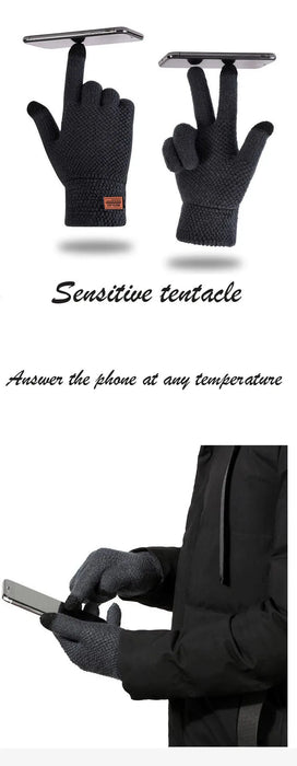 Autumn Winter Version of The Touch Screen Knitted Wool Plus Velvet Thickening Outdoor Riding Gloves for Men Accessories Gifts