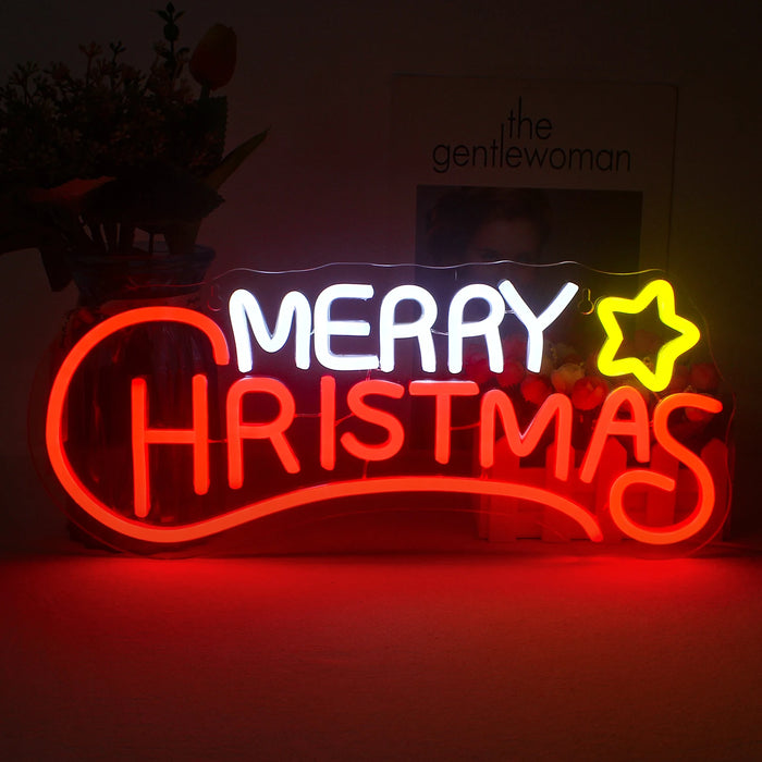 Merry Christmas Neon Sign Christmas Hat Dimmable LED Sign