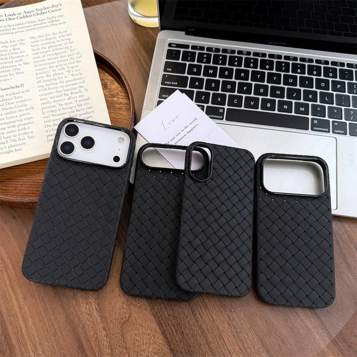 Braided Textured Phone Case for IPhone 17 AIR 16E 15 14 Plus 13 12 11 Pro Max Liquid Silicone Knitted Pattern Breathable Cover