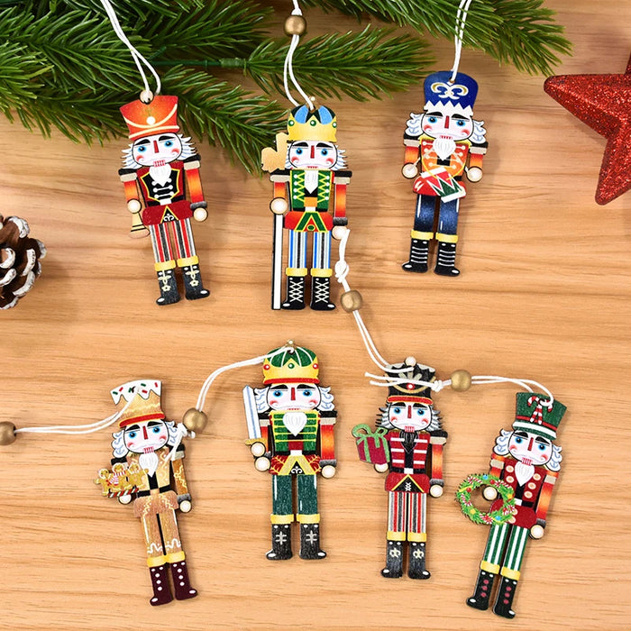 9pcs Christmas Nutcracker Soldier Wooden Pendant Xmas Tree Hanging Ornament