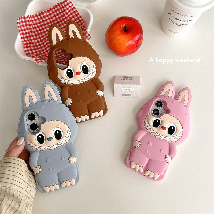 3D Cute Animal Rabbit Elf Creative Soft Silicone Phone Cases For iPhone 16 15 Pro Max 12 13 14 Plus Shockproof Cover