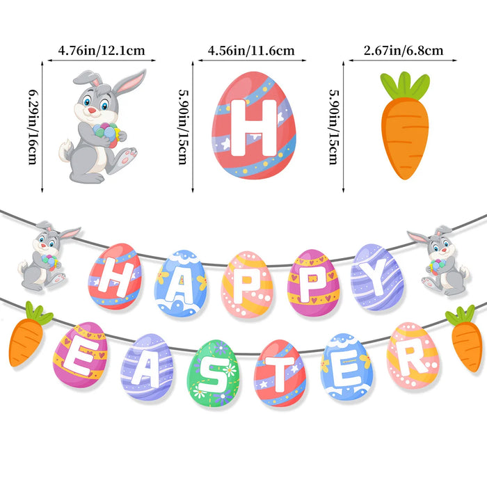 Happy Easter Banner Easter Wreath Easter Eggs Bunny Hanging Swirls Ornaments Indoor Outdoor Spring Easter Themed Party Supplies