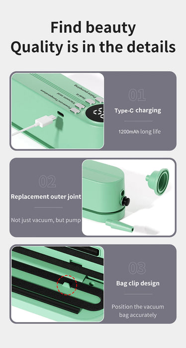 Mini Vacuum Sealer Portable Wireless Food Vacuum Sealer USB Rechargeable Package Plastic Bags Automatic Vacuum Sealing Machine