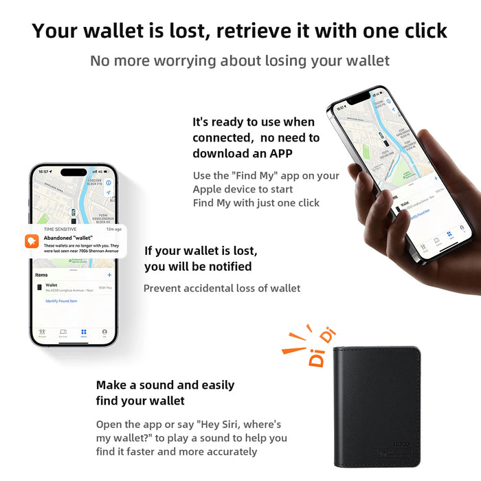 HOCO E91F Smart Anti-lost Card Holder With Wireless Charging Wallet Tracker Use with Apple Find My APP Locator for Travel Purse