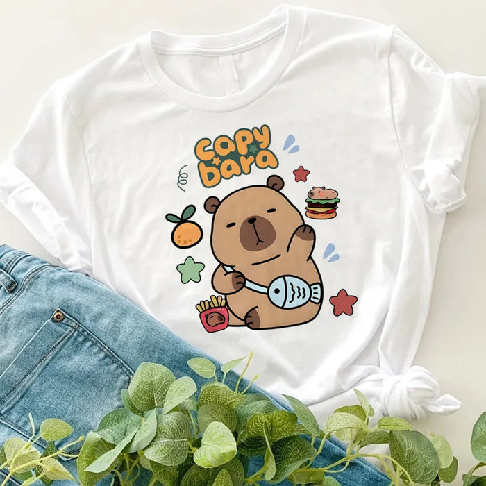 Kids Basic T-shirt Women Men Capybara Tees 3-10Years Children Short Sleeved Clothes Boys Girls Round Neck Tops Birthday Gifts